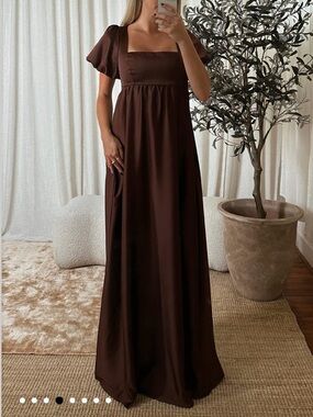 Show Me Your MuMu Nora Maxi Dress in Chocolate Luxe Satin